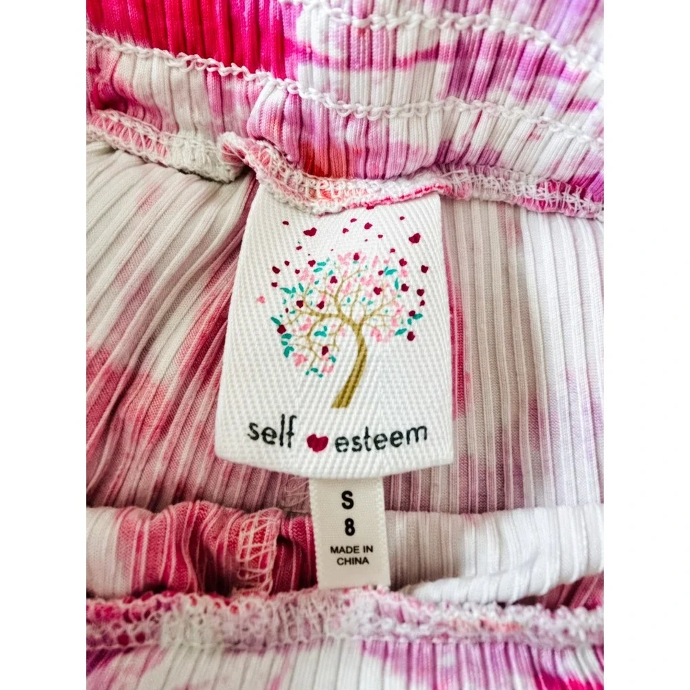 Self Esteem Girls Pink Red Tie Dye Ribbed Wide Leg Pants Size S 8
